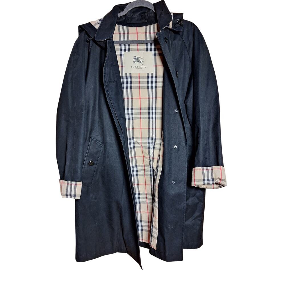 Burberry Carmen Trench coat Black canvas nova check plaid interior button down - Picture 2 of 16